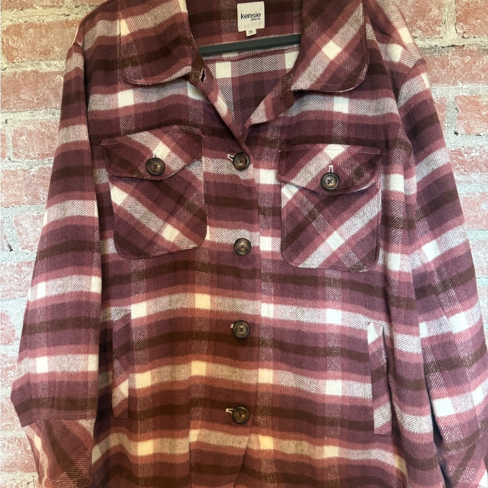Kensie Pink and Brown Checkered Jacket